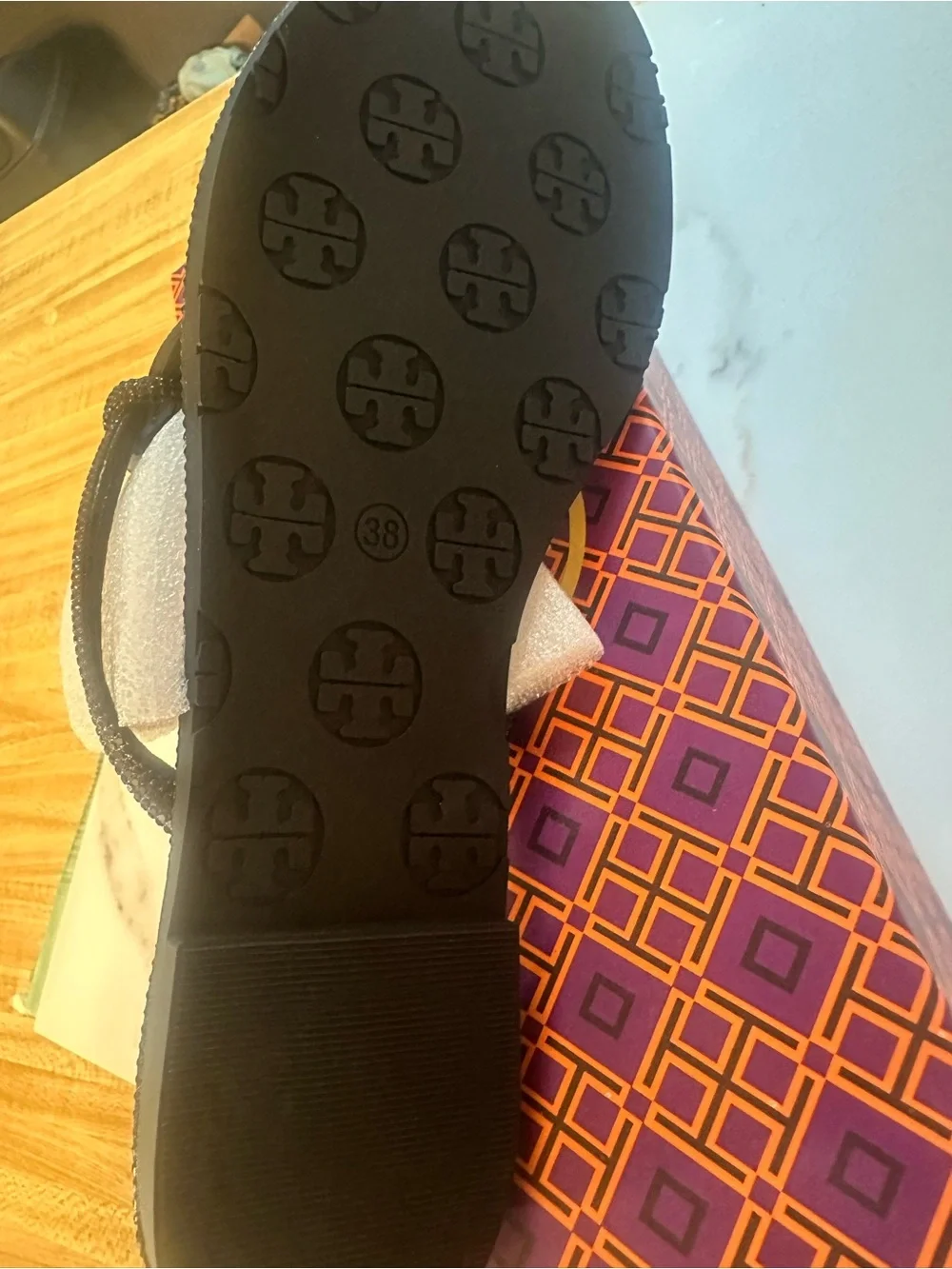 Tory Burch Black Crystal Logo Thong Sandal